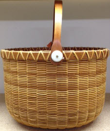 Nantucket jail house 12" x 20 1/2 oval x 8" cherry staves rim base and handle