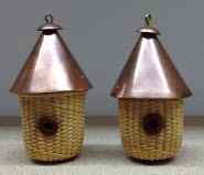 Nantucket mini cherry bird house 2" dia x 5 " tall. With brass top $65